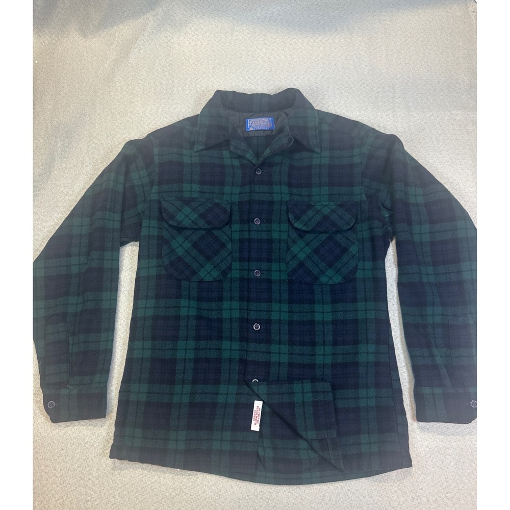 Pendleton Board Shirt Mens S Green Black Watch Tartan Wool Plaid Vintage USA